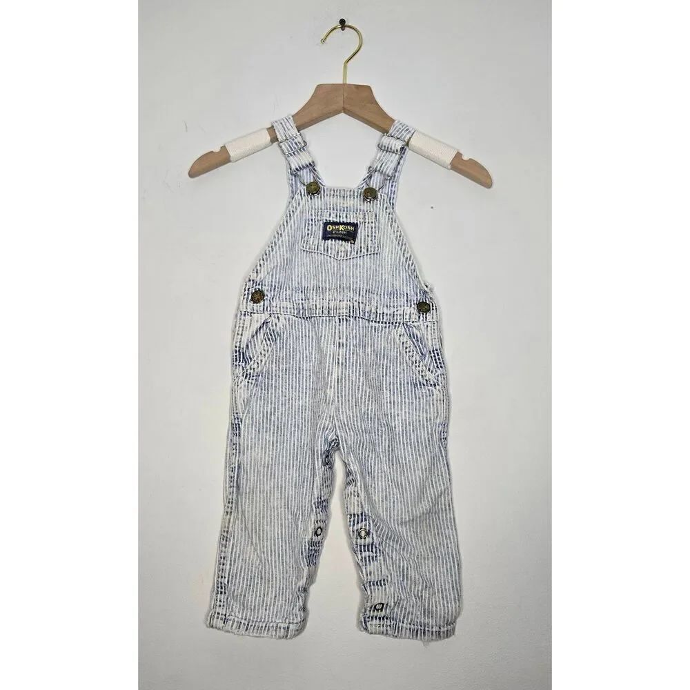 Vintage OshKosh Overalls Size 18 Months Stripes Vestbak Denim